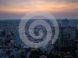 Sunset over Tokyo, View from the Metropolitan Government Building æ±äº¬éƒ½åº, Shinjuku, Japan